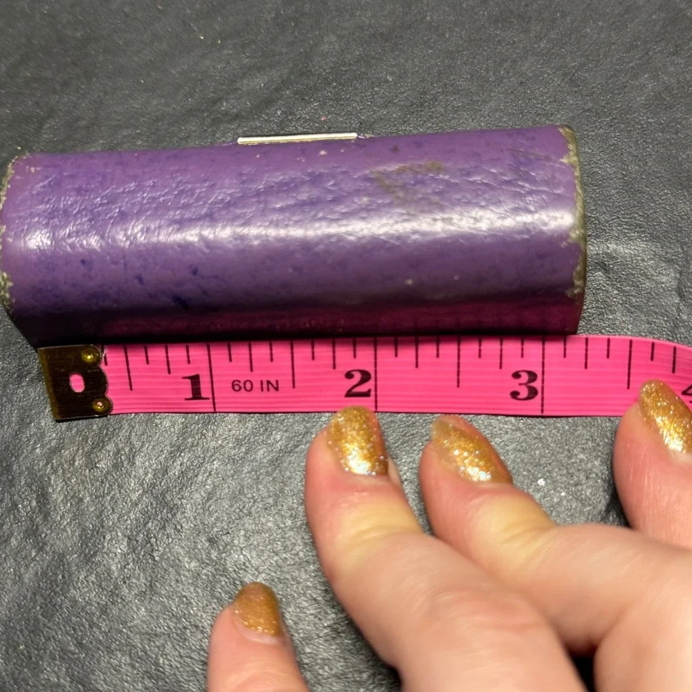 Buxton Vintage Purple Genuine Leather Lipstick Case with Mirror Gold Tone Snap - Picture 2 of 9